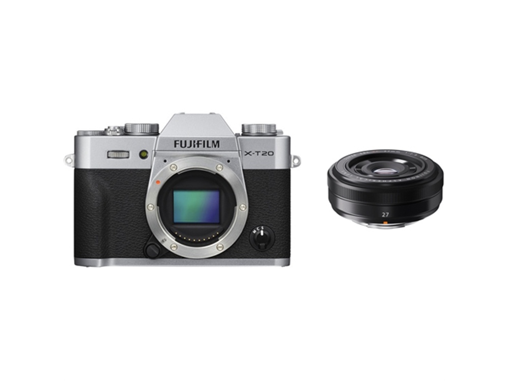 Fujifilm X-T20 Mirrorless Digital Camera (Silver) with XF 27mm f/2.8 Lens (Black)