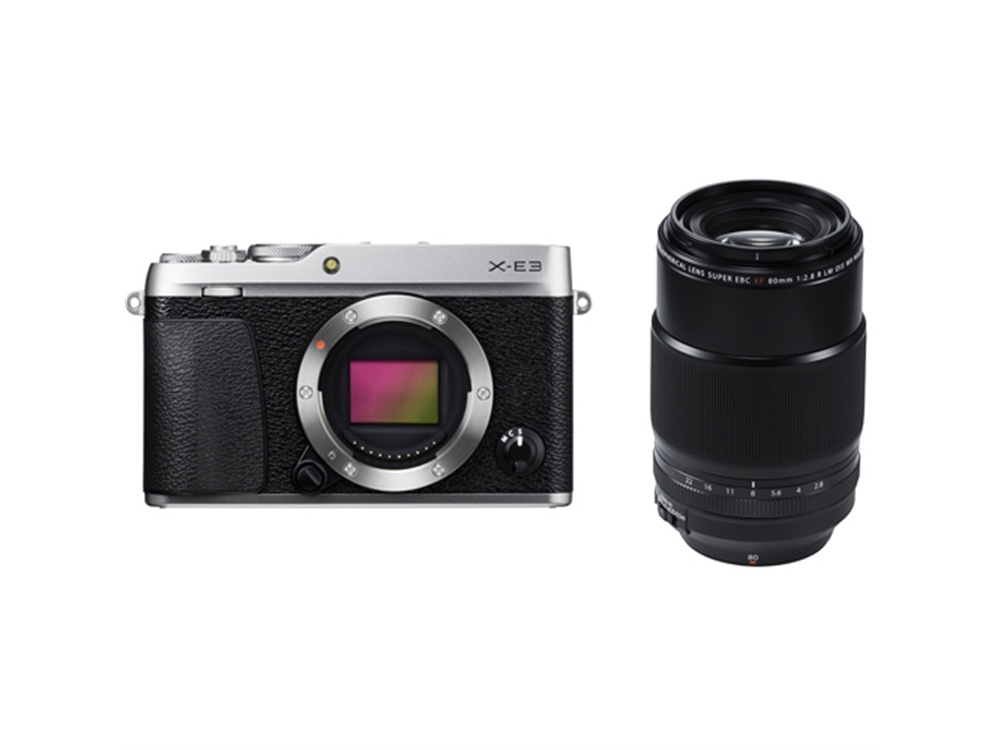 Fujifilm X-E3 Mirrorless Digital Camera (Silver) with XF 80mm f/2.8 R LM OIS WR Macro Lens