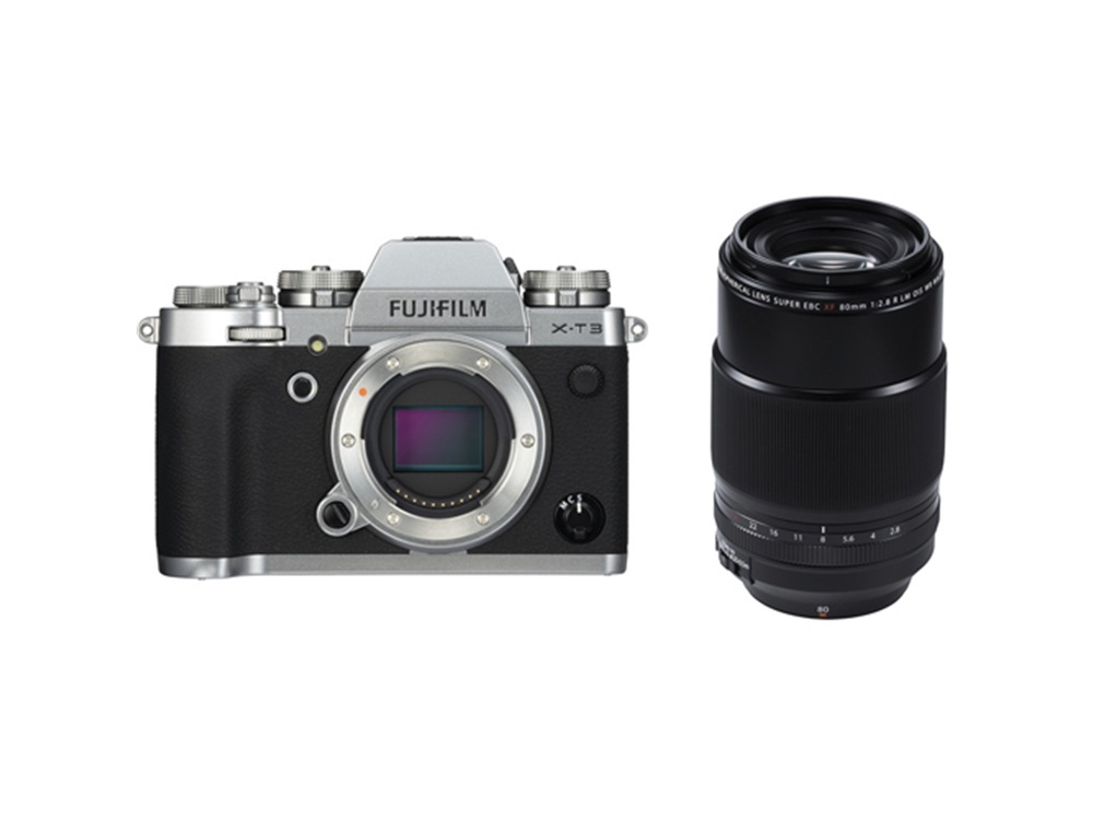 Fujifilm X-T3 Mirrorless Digital Camera (Silver) with XF 80mm f/2.8 R LM OIS WR Macro Lens