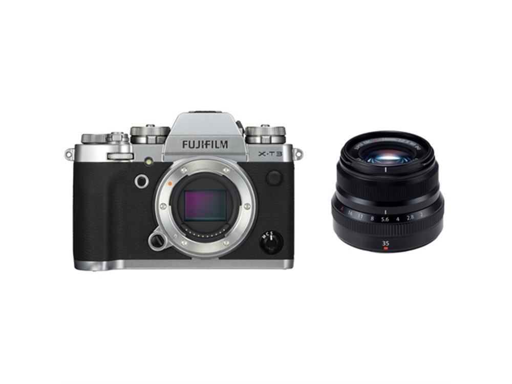 Fujifilm X-T3 Mirrorless Digital Camera (Silver) with XF 35mm f/2 R WR Lens (Black)