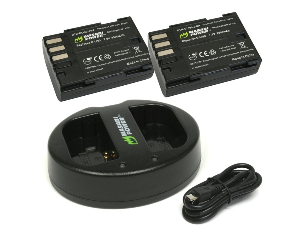 Wasabi Power Battery (2-Pack) and Dual USB Charger for Pentax D-LI90
