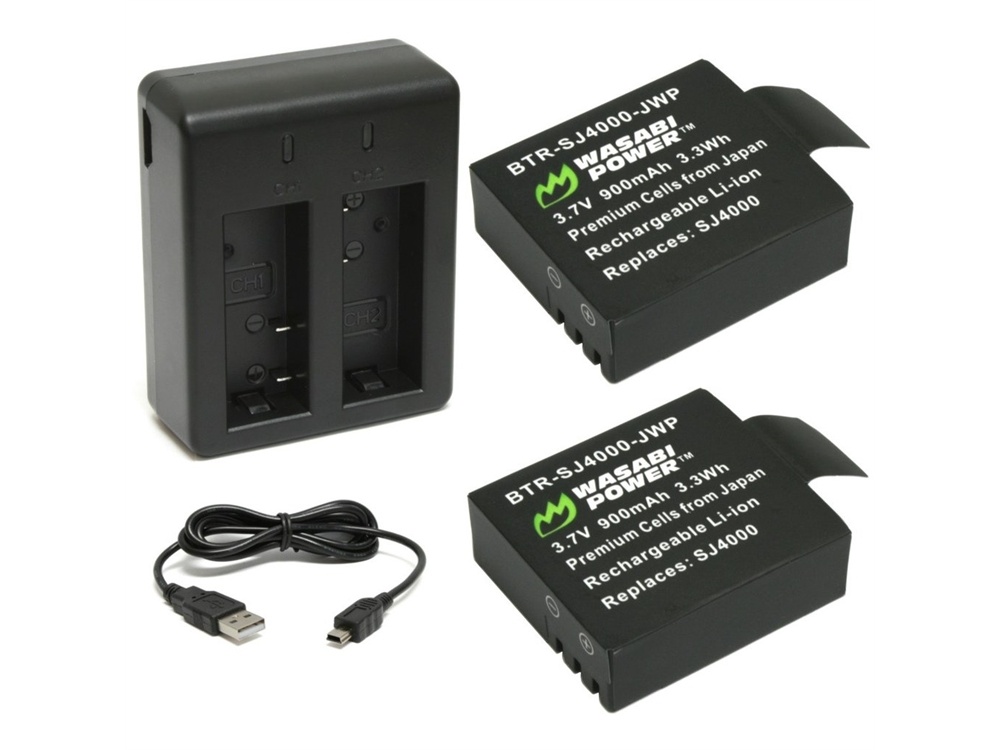 Wasabi Power Battery (2-Pack) and Dual USB Charger for SJ4000, SJ5000, SJ6000 Cameras