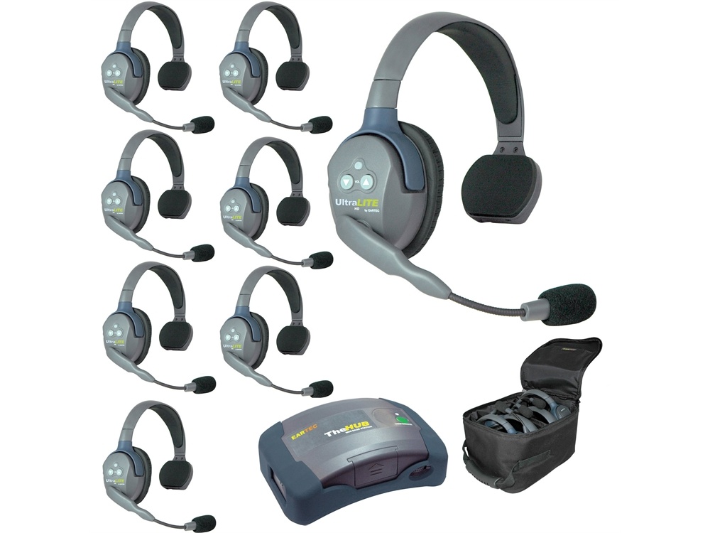 Eartec HUB8S Full Duplex Intercom with Eight UltraLight Single Ear Headsets