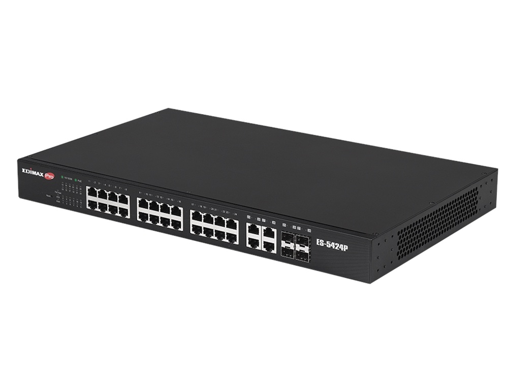 EDIMAX 24-Port Fast Ethernet PoE+ Web Smart Switch with 4 Gigabit RJ45/SFP Combo Ports