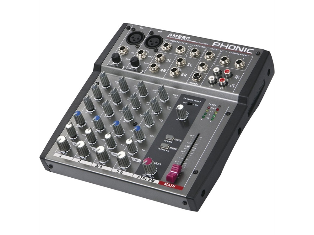 Phonic AM 220 2-Mic/Line 2-Stereo Input Compact Mixer