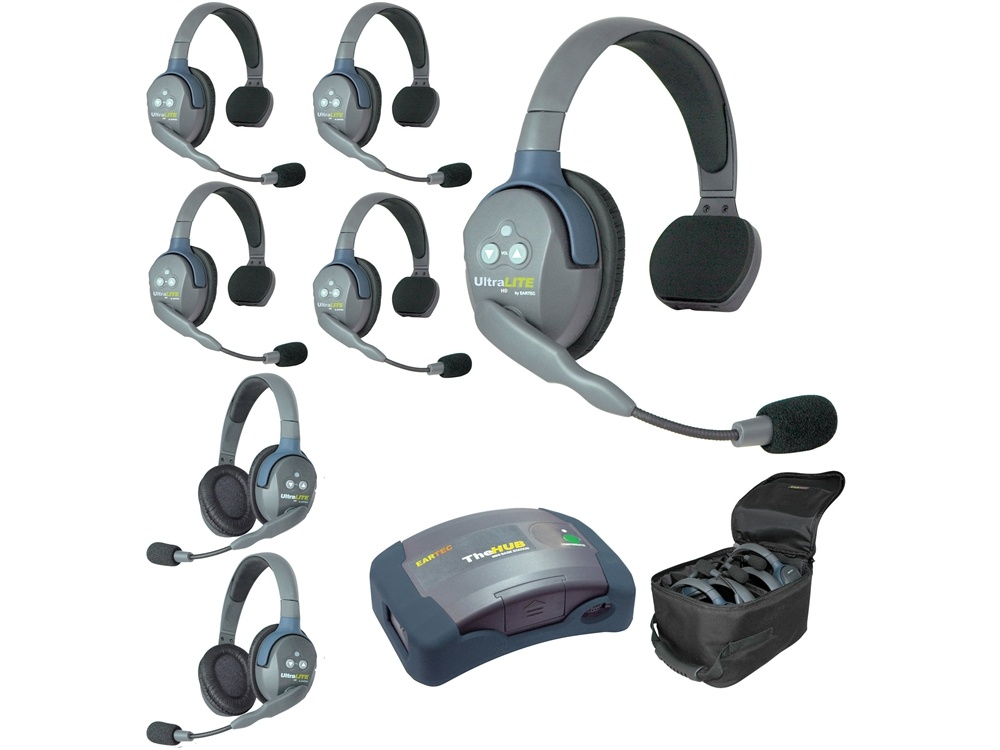 Eartec Ultralite Hub 7 Person System with 5 Single and 2 Double Headsets