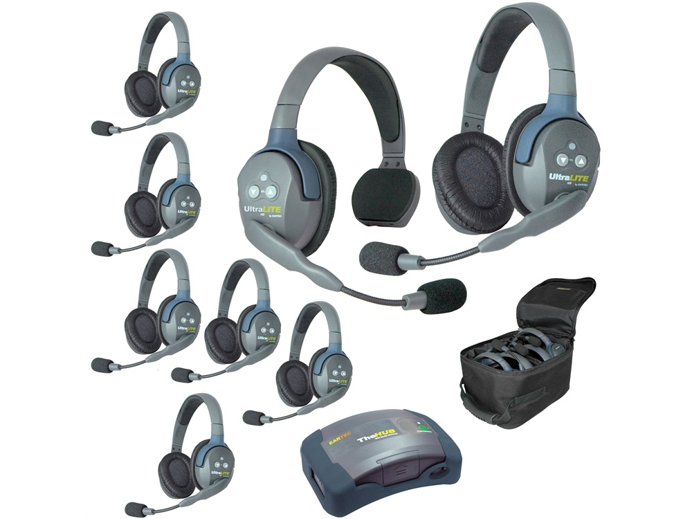 Eartec Ultralite Hub 8 Person System with 1 Single and 7 Double Headset