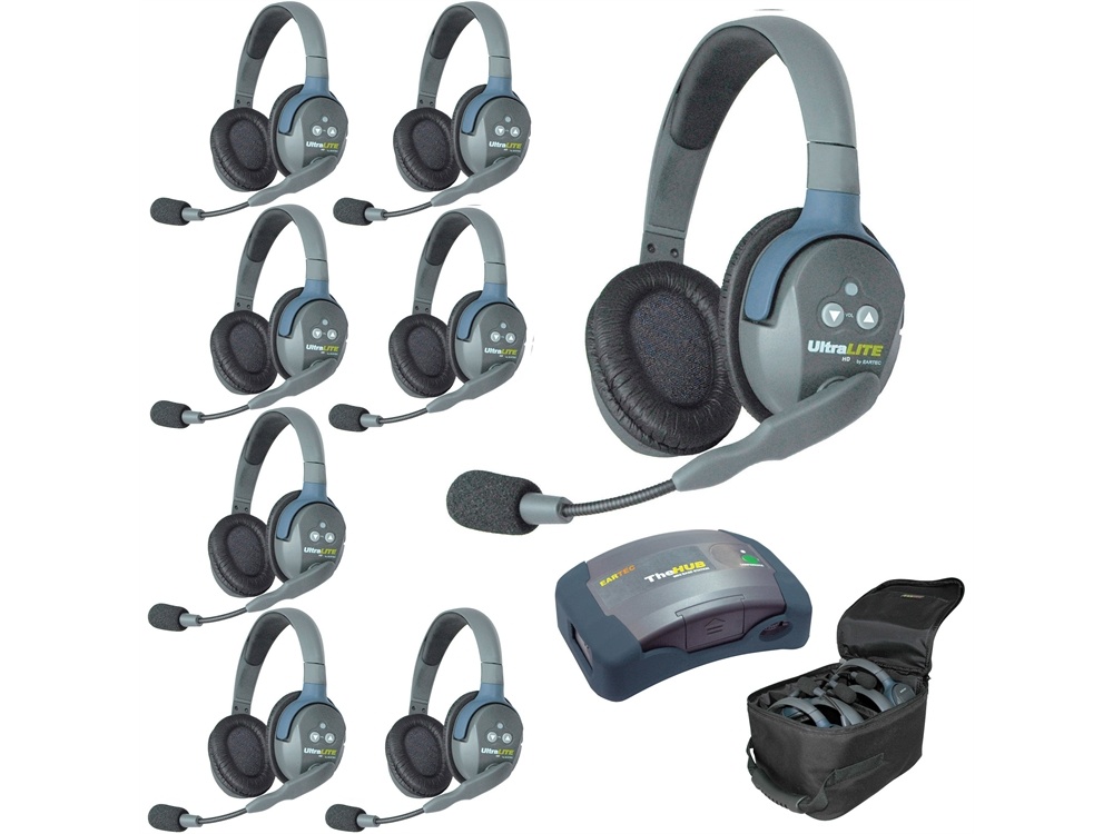 Eartec Ultralite Hub 8 Person System with 8 Double Headsets