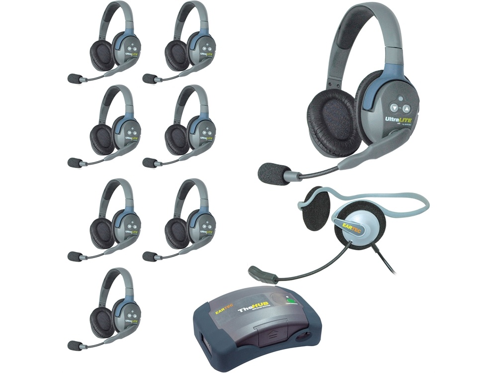 Eartec Ultralite Hub 9 Person System with 8 Double and 1 Monarch Headset