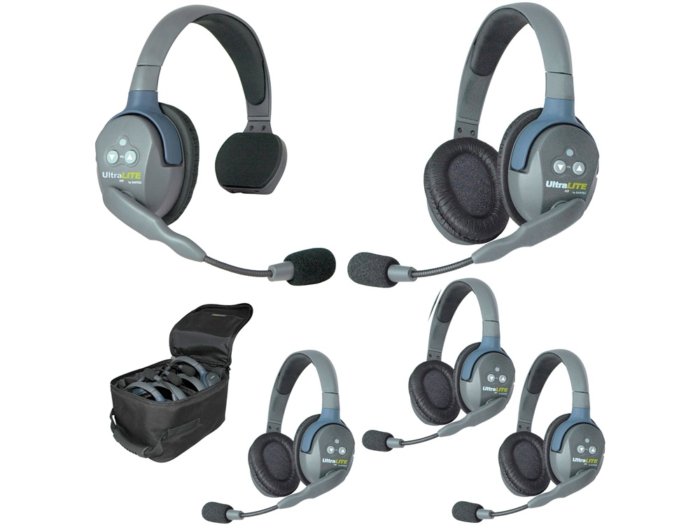 Eartec Ultralite 5 Person System with 1 Single and 4 Double Headsets