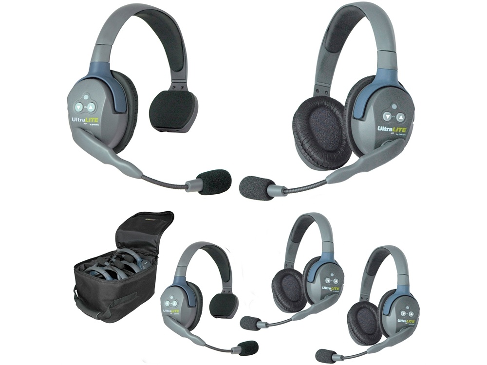 Eartec Ultralite 5 Person System with 2 Single and 3 Double Headsets