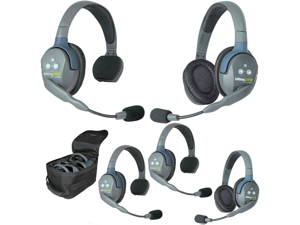Eartec Ultralite 5 Person System with 3 Single and 2 Double Headsets