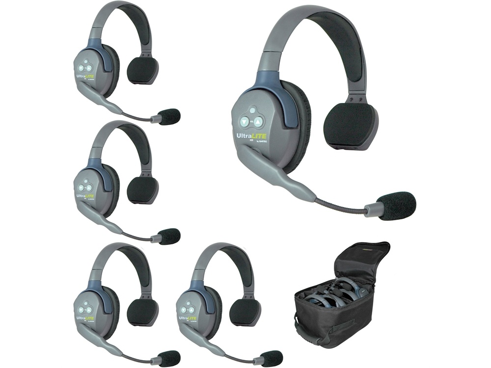Eartec UL5S 5-Person Wireless Intercom with 5 UltraLITE Single-Ear Headsets (1x Master, 4x Remote)