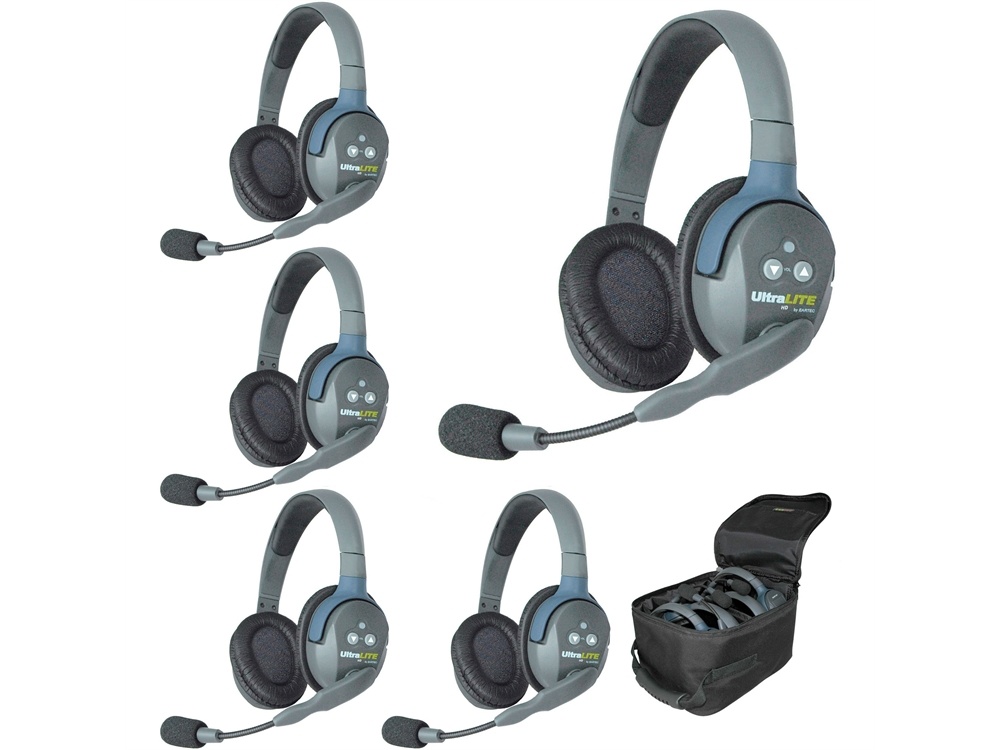 Eartec Ultralite 5 Person System with 1 Double Master and 4 Double Remote Headsets