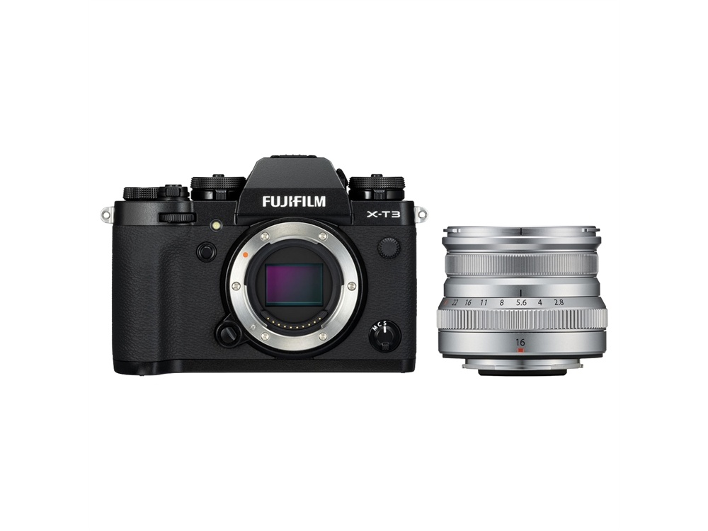 Fujifilm X-T3 Mirrorless Digital Camera (Black) with XF 16mm f/2.8 R Lens (Silver)