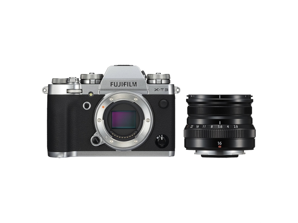 Fujifilm X-T3 Mirrorless Digital Camera (Silver) with XF 16mm f/2.8 R Lens (Black)