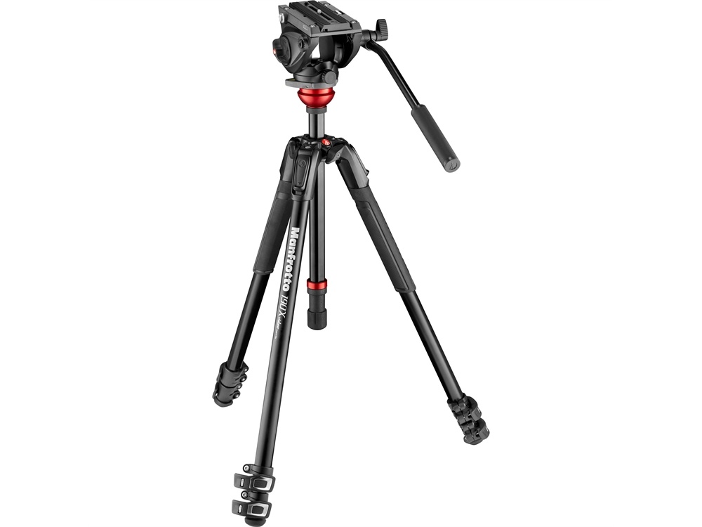 Manfrotto 500 Fluid Video Head with 190X Video Aluminum Tripod & Leveling Column Kit