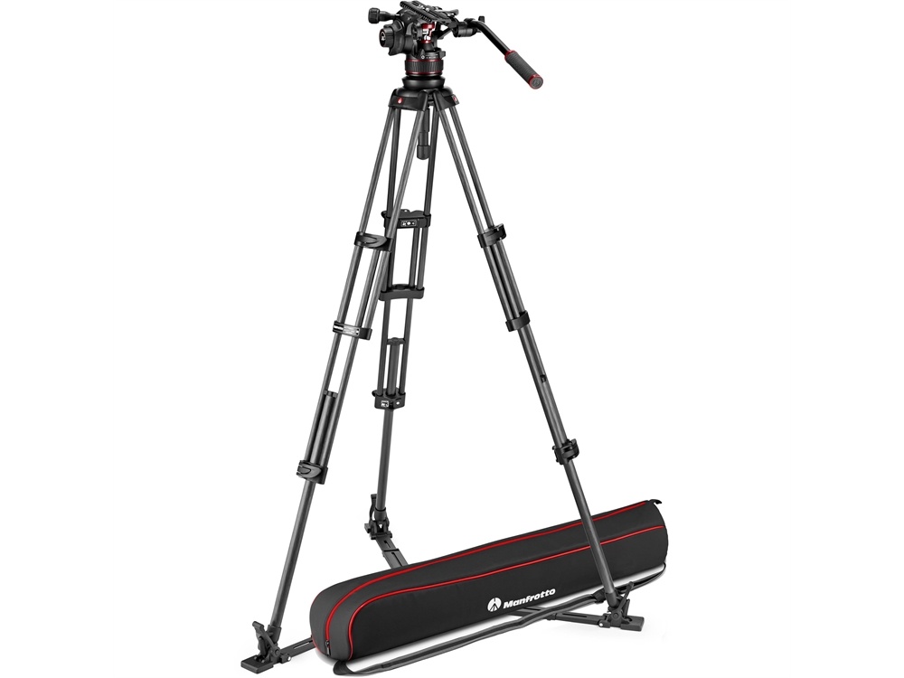 Manfrotto Nitrotech 612 Fluid Video Head and Carbon Fiber Twin Leg Tripod with Ground Spreader