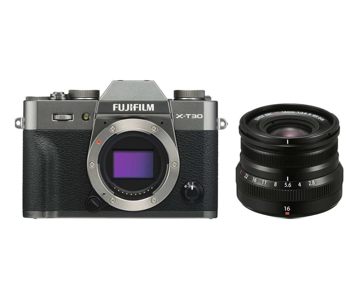 Fujifilm X-T30 Mirrorless Digital Camera (Charcoal) with XF 16mm f/2.8 R Lens (Black)