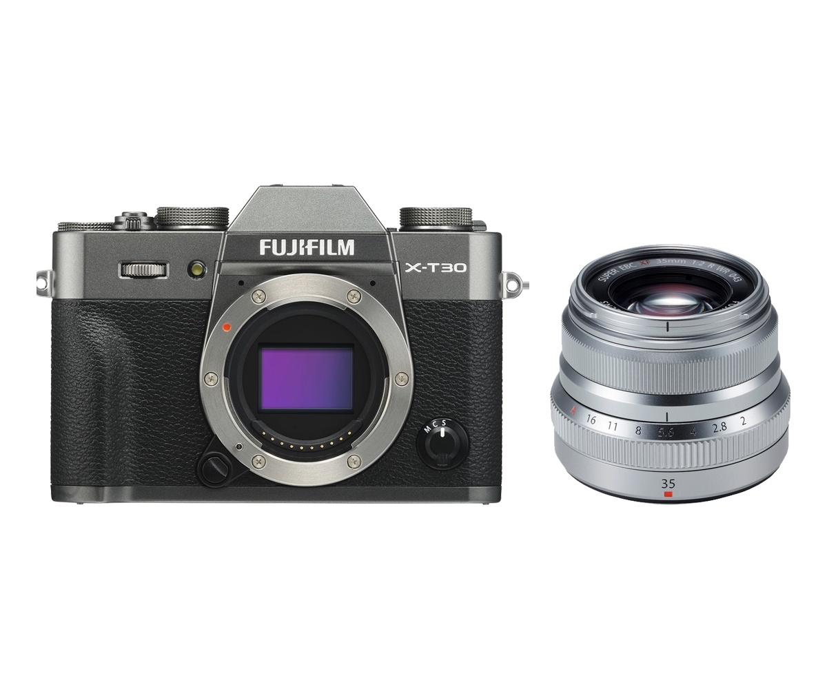 Fujifilm X-T30 Mirrorless Digital Camera (Charcoal) with XF 35mm f/2 R Lens (Silver)