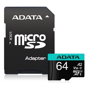 ADATA 64GB Premier Pro microSDHC UHS-I U3 A2 V30S Card with Adapter