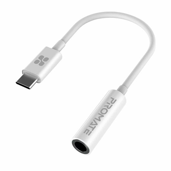 Promate Dynamic Stereo USB-C to 3.5mm AUX Adapter (White)