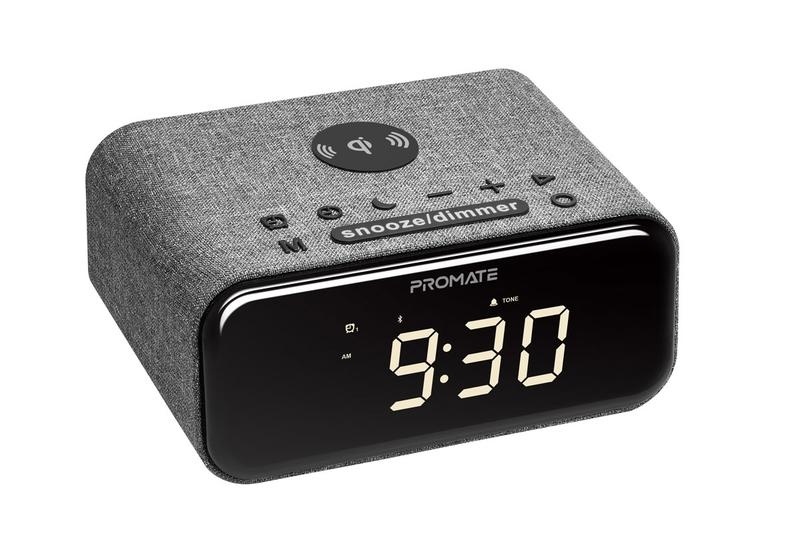 Promate Cayam Wireless Charging Alarm Clock with Stereo Speaker