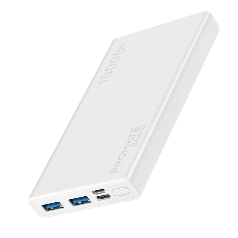 Promate Bolt-10 Smart Charging Power Bank with Dual USB Output (White)