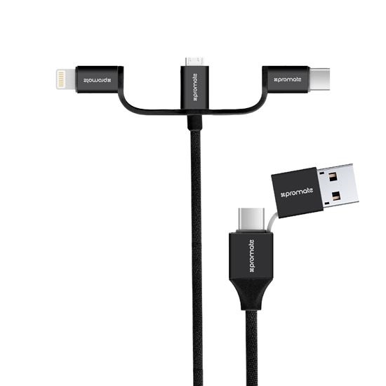 Promate UniLink-Trio2 Multifunctional Universal Sync & Charge Cable (Black)