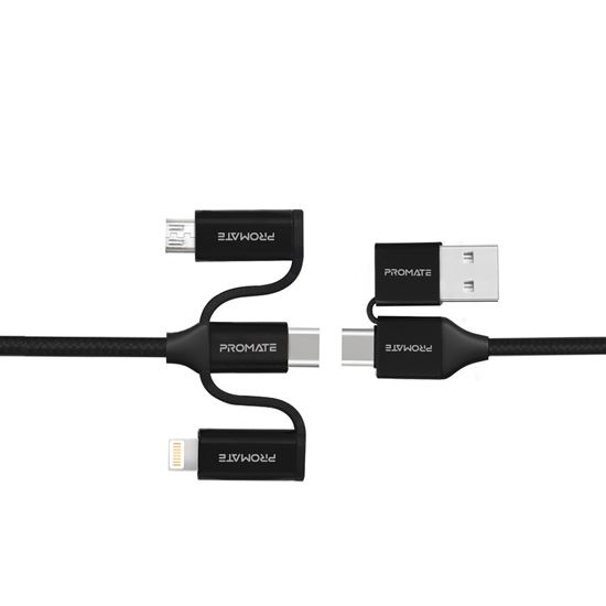Promate PentaPower Hybrid Multi-Connector Cable for Charging and Data Transfer (Black, 1.2m)