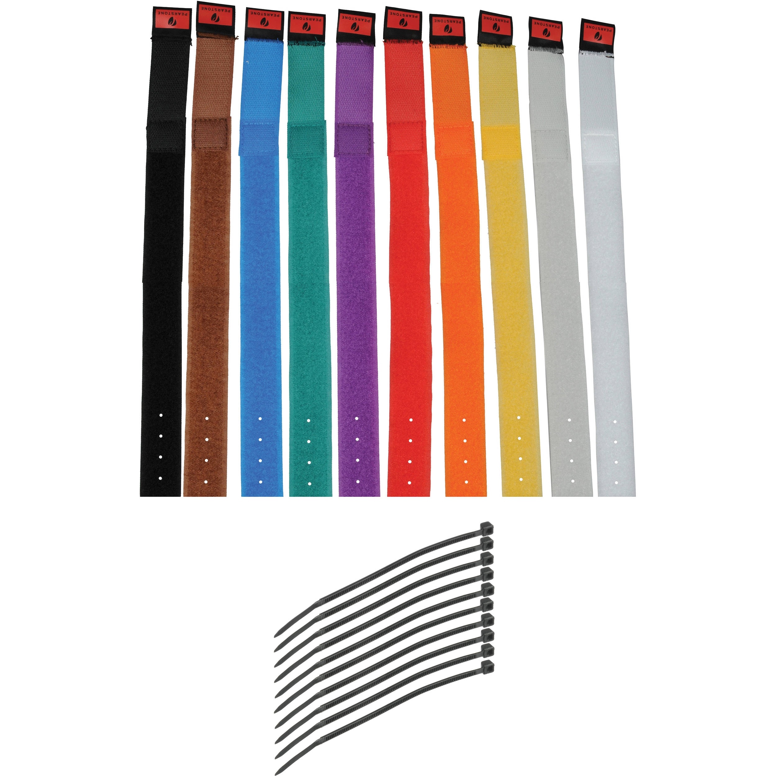 Pearstone 1 x 14" Touch Fastener Cable Straps (Multi-Colored, 10-Pack)