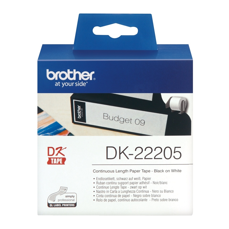 Brother DK-2205 Continuous Paper Labels (White, Cut-to-Length Labels, 2.4" x 100')