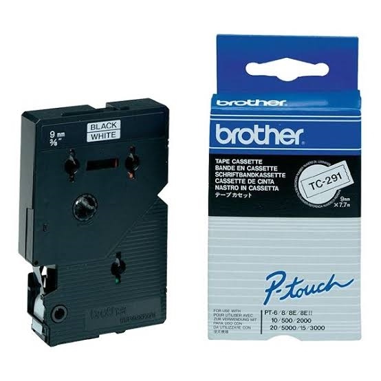 Brother TC-291 9mm x 8m Black on White Label Tape