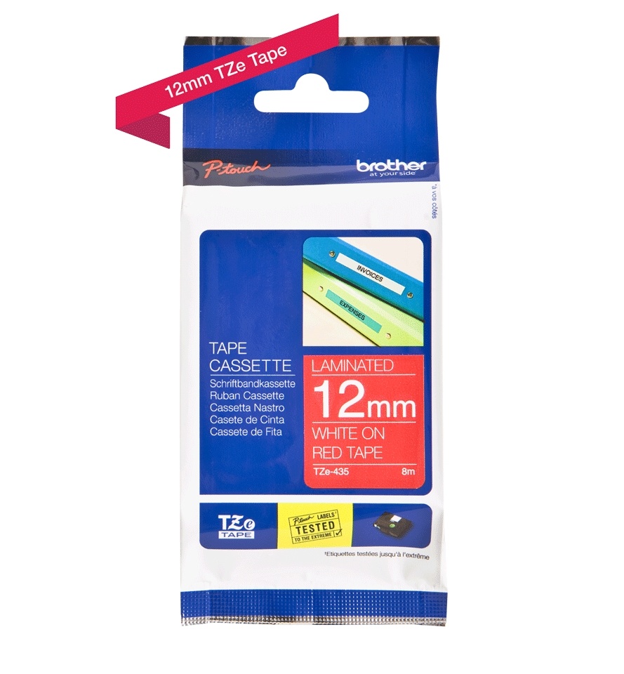 Brother TZe-435 12mm x 8m White on Red Tape