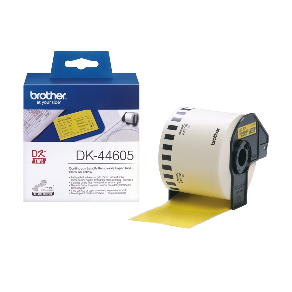 Brother DK44605 Black Print on Yellow Tape (2-3/7" x 100')