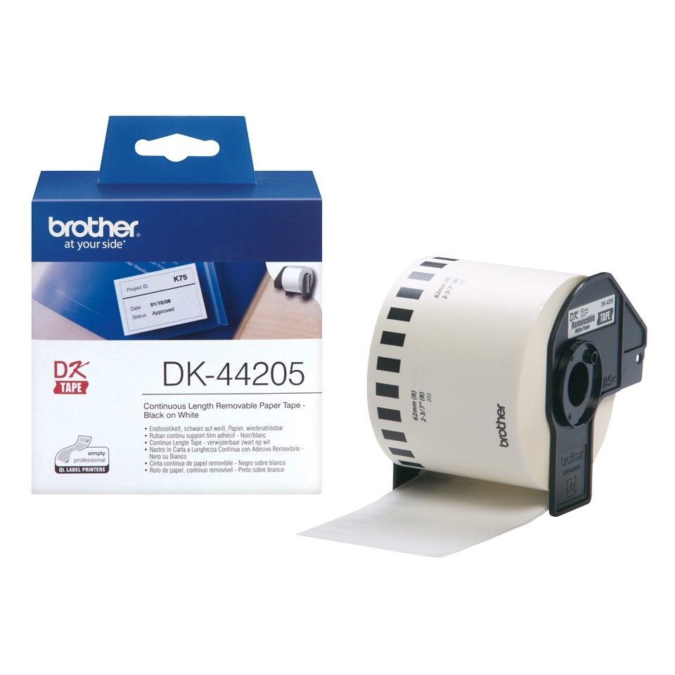 Brother DK44205 Black Print on White Tape (2-3/7" x 100')