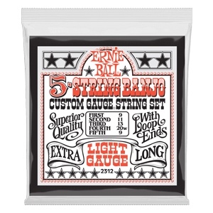 Ernie Ball Light 5-string Loop End Stainless Steel Banjo Guitar Strings - 9-9 Gauge