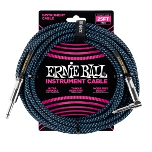 Ernie Ball 25' Braided Straight / Angle Instrument Cable - Black / Blue
