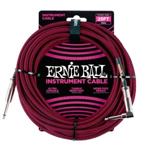 Ernie Ball 25' Braided Straight / Angle Instrument Cable - Black / Red