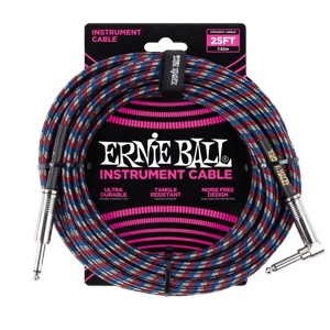 Ernie Ball 25' Braided Straight / Angle Instrument Cable - Black / Red / Blue / White
