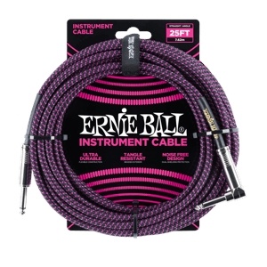Ernie Ball 25' Braided Straight / Angle Instrument Cable - Black / Purple