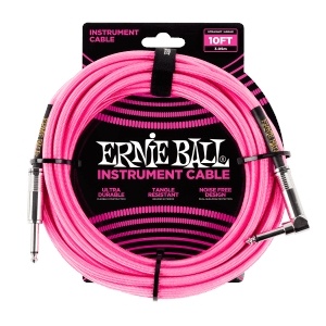 Ernie Ball 10' Braided Straight/Angle Instrument Cable (Neon Pink)