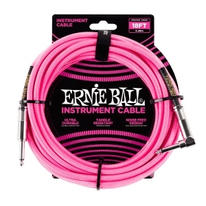 Ernie Ball 18' Braided Straight / Angle Instrument Cable - Neon Pink
