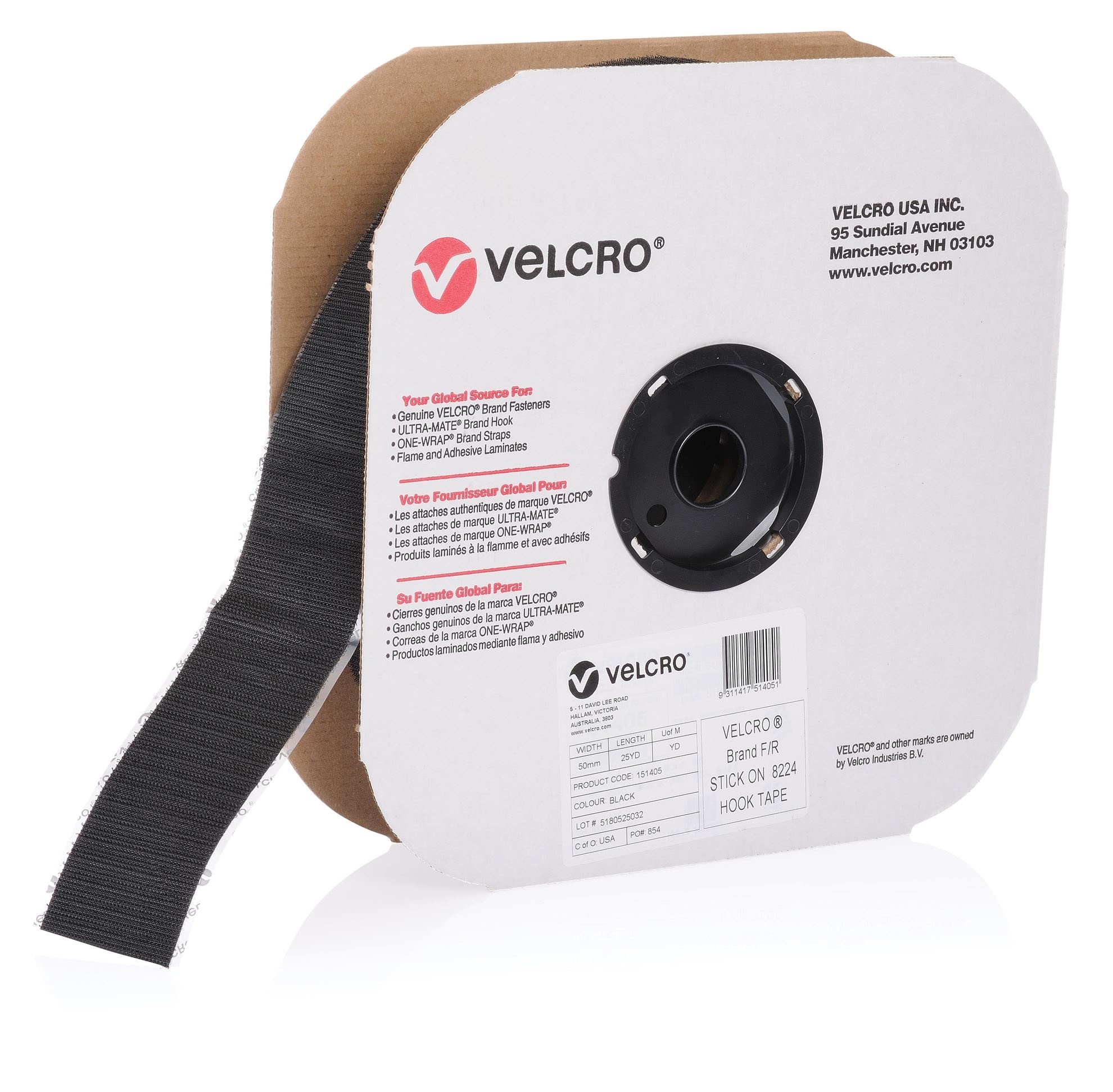 VELCRO Fire & Flame Retardant Adhesive Hook 50mm x 22.8m Roll