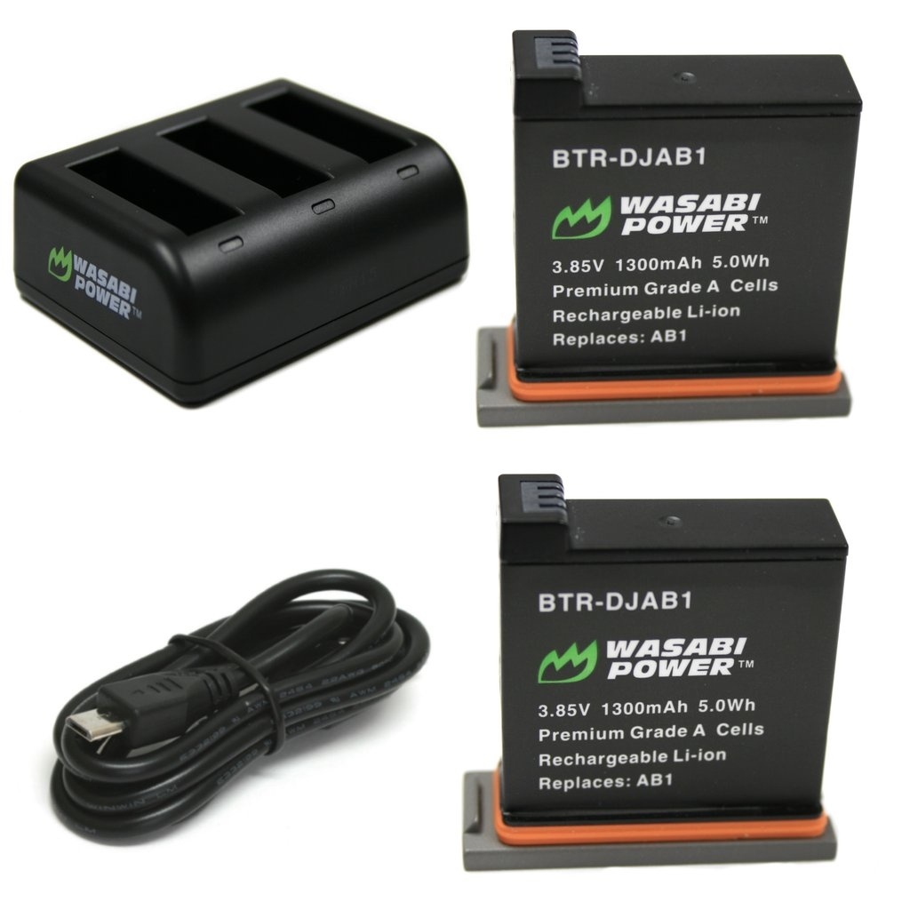 Wasabi Power Battery (2-pack) and Triple USB Charger for DJI AB1 and DJI OSMO Action Camera