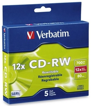 Verbatim CD-RW 700MB 4-12x 5 Pack with Slim Cases