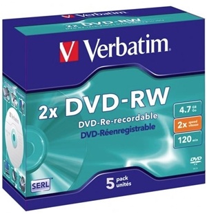 Verbatim DVD-RW 4.7GB 2x 5 Pack with Jewel Cases