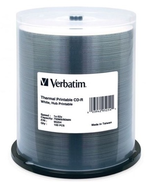 Verbatim CD-R 700MB 52x White Thermal Printable 100 Pack on Spindle