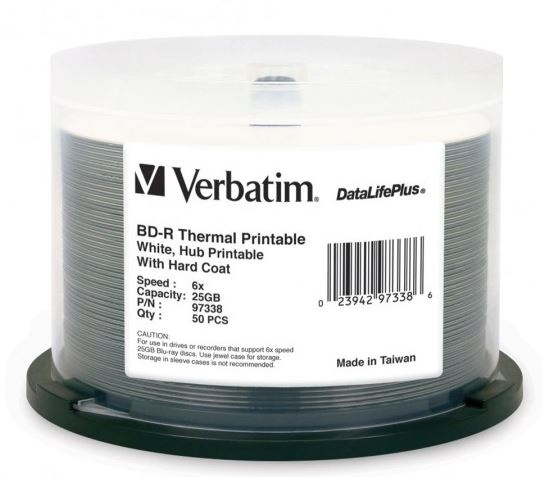 Verbatim BD-R 25GB 6x White Wide Thermal Printable 50 Pack on Spindle