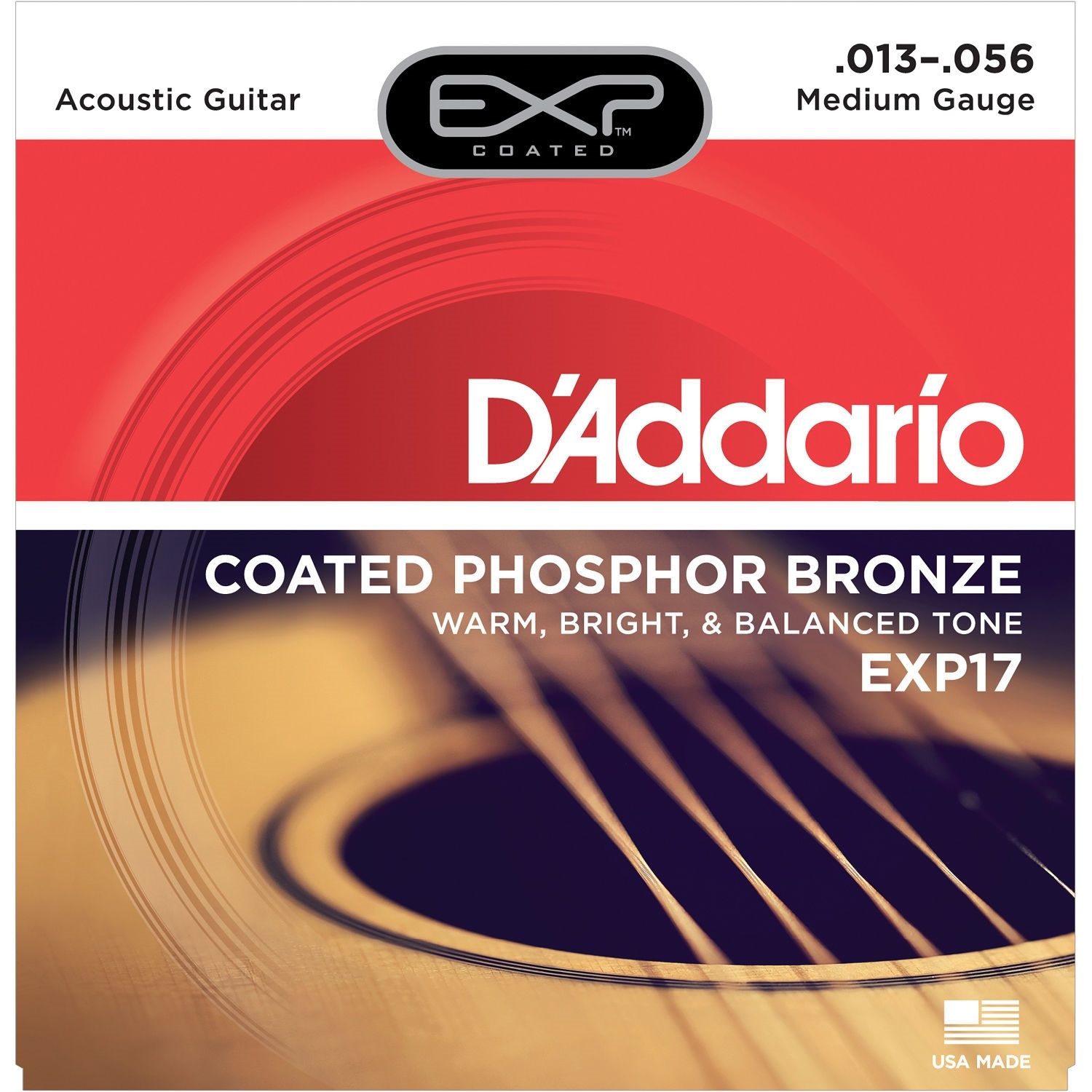 D'Addario EXP17 Medium Coated Phosphor Bronze Acoustic Guitar Strings (6-String Set, 13 - 56)
